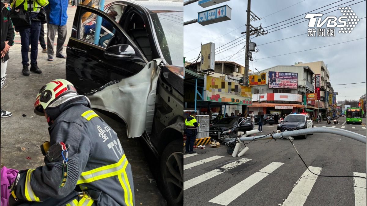 UBO8-快讯新闻-衰到極點！賓士男暴衝撞斷電線桿　嬤買臭豆腐「禍從天降」當場頭破血流！